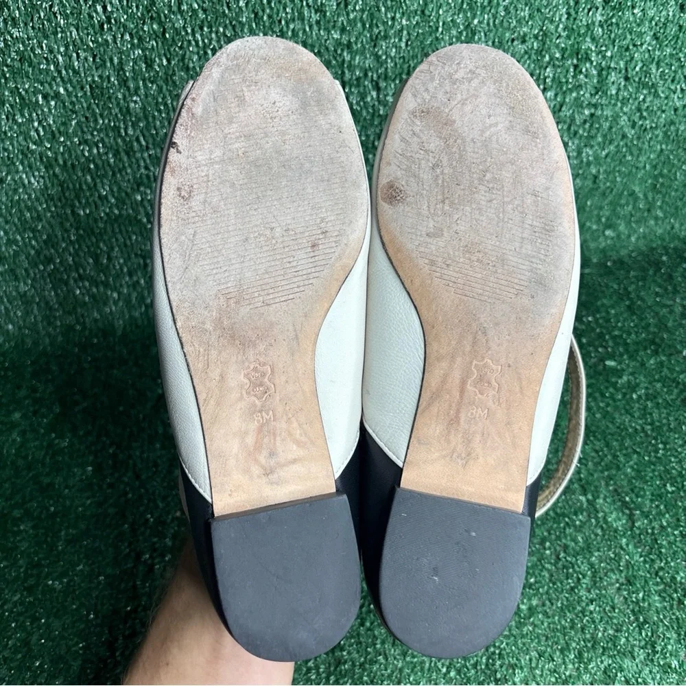 Michael Kors Peep Toe Ankle Strap Leather‎ Flats White Black Women's Size 8 M